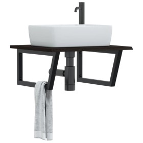 Estante de lavabo de pared de acero y madera maciza de roble de , Tocadores de baño - Ref: Foro24-3302655, Precio: 75,90 €, D...