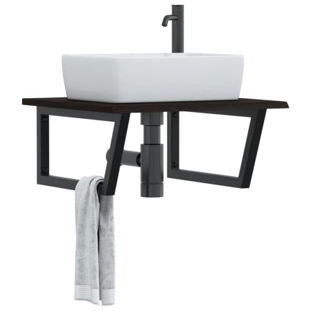 Estante de lavabo de pared de acero y madera maciza de roble de , Tocadores de baño - Ref: Foro24-3302655, Precio: 75,90 €, D...