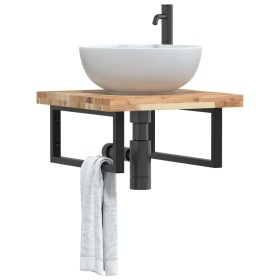 Estante de lavabo de pared acero y madera maciza de acacia de , Tocadores de baño - Ref: Foro24-3302765, Precio: 92,13 €, Des...