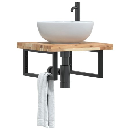 Estante de lavabo de pared acero y madera maciza de acacia de , Tocadores de baño - Ref: Foro24-3302765, Precio: 92,13 €, Des...