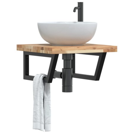 Estante de lavabo de pared acero y madera maciza de acacia de , Tocadores de baño - Ref: Foro24-3302767, Precio: 83,68 €, Des...