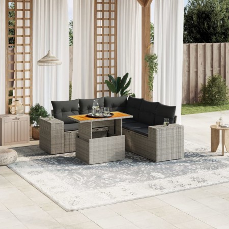 Set de muebles de jardín 6 pzas y cojines ratán sintético gris en Conjuntos de jardín | Comprar online en Foru.es