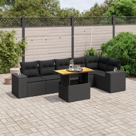 Set de comedor de jardín 7 pzas y cojines ratán sintético negro en Conjuntos de jardín | Comprar online en Foru.es