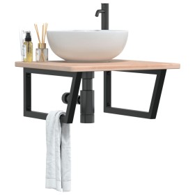 Estante de lavabo de pared de acero y madera maciza de roble de , Tocadores de baño - Ref: Foro24-3302463, Precio: 106,50 €, ...