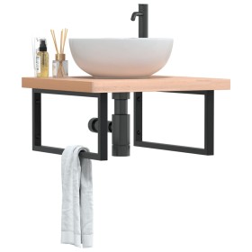 Estante de lavabo de pared de acero y madera maciza de haya de , Tocadores de baño - Ref: Foro24-3302505, Precio: 105,97 €, D...