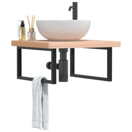 Estante de lavabo de pared de acero y madera maciza de haya de , Tocadores de baño - Ref: Foro24-3302505, Precio: 105,97 €, D...