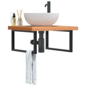 Estante de lavabo de pared de acero y madera maciza de haya de , Tocadores de baño - Ref: Foro24-3302513, Precio: 111,19 €, D...