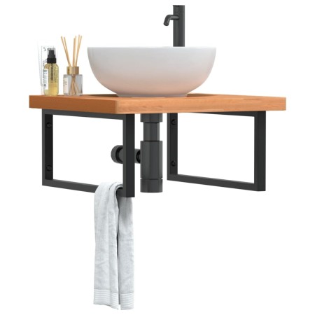 Estante de lavabo de pared de acero y madera maciza de haya de , Tocadores de baño - Ref: Foro24-3302513, Precio: 111,19 €, D...