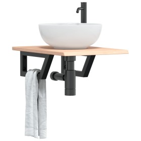 Estante de lavabo de pared de acero y madera maciza de roble de , Tocadores de baño - Ref: Foro24-3302539, Precio: 66,57 €, D...