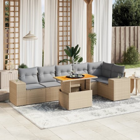 Set sofás de jardín 7 piezas y cojines ratán sintético beige en Conjuntos de jardín | Comprar online en Foru.es
