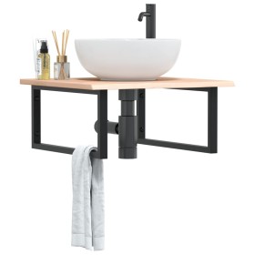 Estante de lavabo de pared de acero y madera maciza de roble de , Tocadores de baño - Ref: Foro24-3302629, Precio: 85,55 €, D...