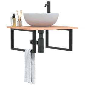 Estante de lavabo de pared de acero y madera maciza de roble de , Tocadores de baño - Ref: Foro24-3302641, Precio: 89,23 €, D...