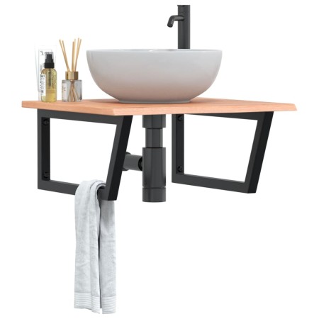 Estante de lavabo de pared de acero y madera maciza de roble de , Tocadores de baño - Ref: Foro24-3302643, Precio: 90,33 €, D...