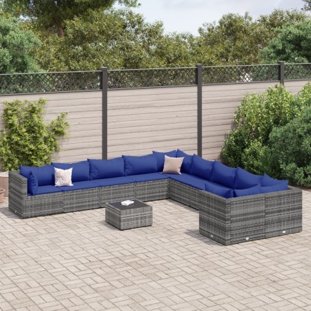 Set de sofás de jardín 11 pzas y cojines ratán sintético gris de , Conjuntos de jardín - Ref: Foro24-3308359, Precio: 771,98 ...