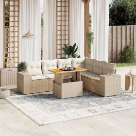 Set sofás de jardín 7 piezas y cojines ratán sintético beige en Conjuntos de jardín | Comprar online en Foru.es
