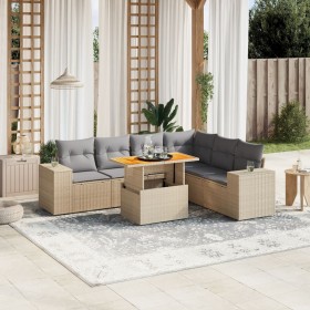 Set sofás de jardín 7 piezas y cojines ratán sintético beige en Conjuntos de jardín | Comprar online en Foru.es