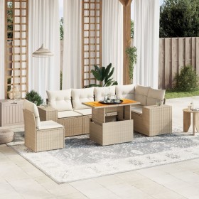 Set sofás de jardín 7 piezas y cojines ratán sintético beige en Conjuntos de jardín | Comprar online en Foru.es