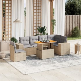 Set sofás de jardín 7 piezas y cojines ratán sintético beige en Conjuntos de jardín | Comprar online en Foru.es