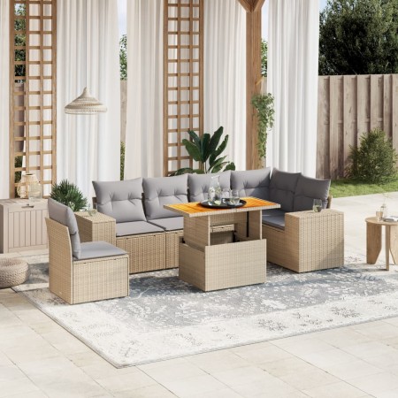 Set sofás de jardín 7 piezas y cojines ratán sintético beige en Conjuntos de jardín | Comprar online en Foru.es