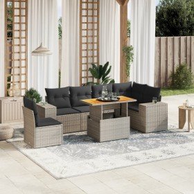 Set de sofás de jardín 7 piezas con cojines ratán PE gris en Conjuntos de jardín | Comprar online en Foru.es