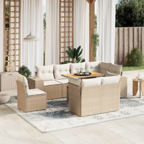Set de sofás de jardín 9 pzas con cojines ratán sintético beige en Conjuntos de jardín | Comprar online en Foru.es