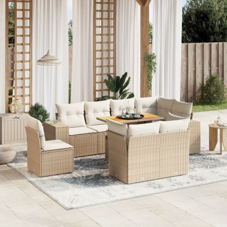 Set de sofás de jardín 9 pzas con cojines ratán sintético beige en Conjuntos de jardín | Comprar online en Foru.es
