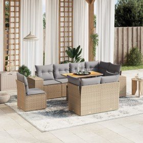 Set de sofás de jardín 9 pzas con cojines ratán sintético beige en Conjuntos de jardín | Comprar online en Foru.es