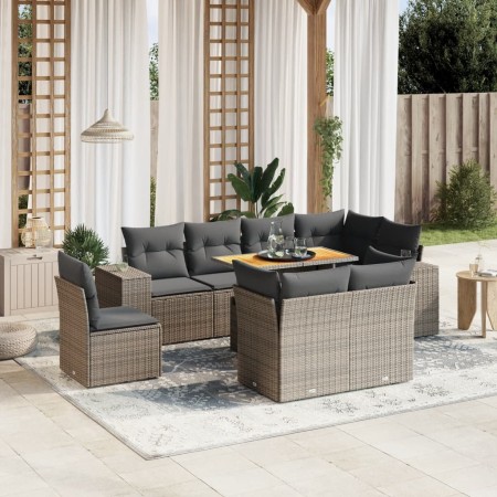 Set de muebles de jardín 9 pzas y cojines ratán sintético gris en Conjuntos de jardín | Comprar online en Foru.es