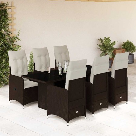 Set de mesa y sillas jardín 7 pzas con cojines ratán PE marrón de , Conjuntos de jardín - Ref: Foro24-3277072, Precio: 863,34...