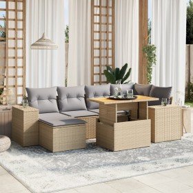 Set sofás de jardín 7 piezas y cojines ratán sintético beige en Conjuntos de jardín | Comprar online en Foru.es