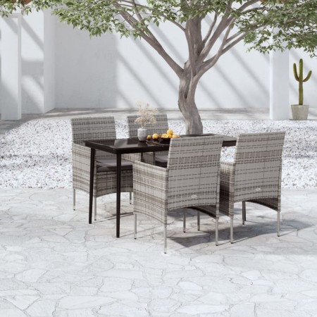 Juego de comedor para jardín 5 piezas con cojines gris y negro de , Conjuntos de jardín - Ref: Foro24-3099313, Precio: 338,04...