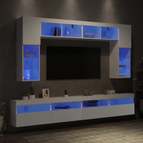 Mueble de pared de TV con luces LED 8 piezas blanco de , Muebles TV - Ref: Foro24-3216764, Precio: 349,85 €, Descuento: %