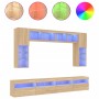 Muebles de TV de pared con luces LED 8 piezas roble sonoma de , Muebles TV - Ref: Foro24-3216766, Precio: 330,00 €, Descuento: %