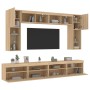 Muebles de TV de pared con luces LED 8 piezas roble sonoma de , Muebles TV - Ref: Foro24-3216766, Precio: 330,00 €, Descuento: %