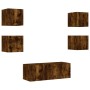 Muebles TV pared con LED 6 pzas madera ingeniería roble ahumado de , Muebles TV - Ref: Foro24-3216815, Precio: 178,03 €, Desc...