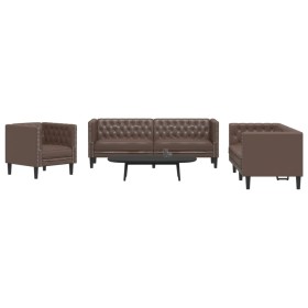 Juego de sofás Chesterfield 3 piezas cuero sintético marrón de , Sofás - Ref: Foro24-3209269, Precio: 699,85 €, Descuento: %