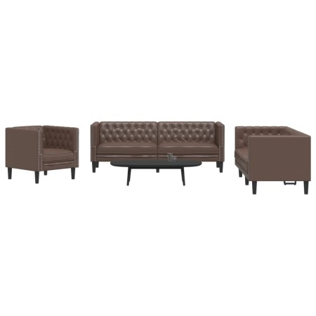Juego de sofás Chesterfield 3 piezas cuero sintético marrón de , Sofás - Ref: Foro24-3209269, Precio: 699,85 €, Descuento: %