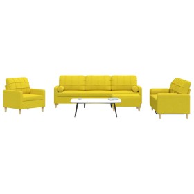 Juego de sofá 4 piezas con reposapiés y cojines tela amarillo de , Sofás - Ref: Foro24-3278316, Precio: 702,19 €, Descuento: %