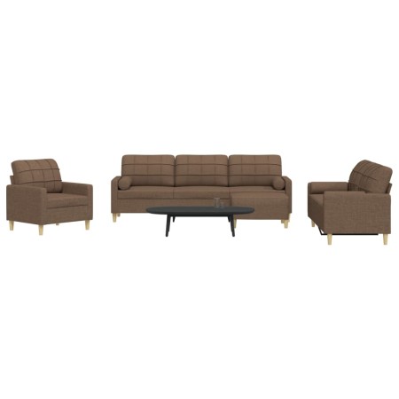 Juego de sofás 4 pzas con reposapiés y cojines tela marrón de , Sofás - Ref: Foro24-3278314, Precio: 713,75 €, Descuento: %