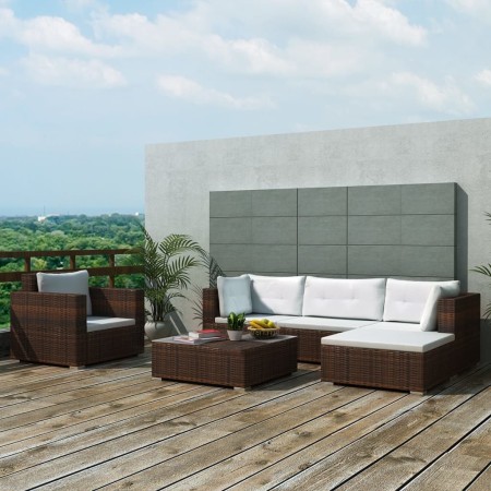 Set muebles de jardín 6 piezas y cojines ratán sintético marrón de , Conjuntos de jardín - Ref: Foro24-41873, Precio: 568,13 ...