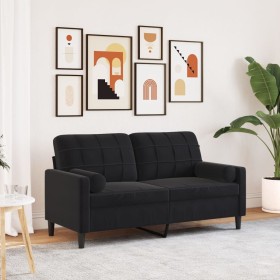 Sofá de 2 plazas con cojines terciopelo negro 140 cm de , Sofás - Ref: Foro24-3278224, Precio: 206,44 €, Descuento: %
