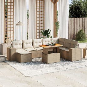 Set de sofás de jardín 9 pzas con cojines ratán sintético beige en Conjuntos de jardín | Comprar online en Foru.es