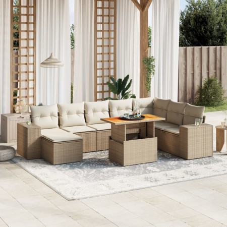 Set de sofás de jardín 9 pzas con cojines ratán sintético beige en Conjuntos de jardín | Comprar online en Foru.es