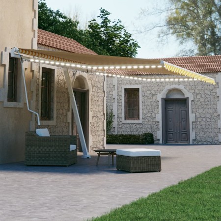 Toldo automático LED sensor de viento amarillo blanco 450x300cm de vidaXL, Toldos - Ref: Foro24-3069573, Precio: 724,49 €, De...