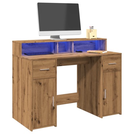 Escritorio con LED madera ingeniería roble artisian 120x55x91cm de , Escritorios - Ref: Foro24-3309419, Precio: 184,60 €, Des...