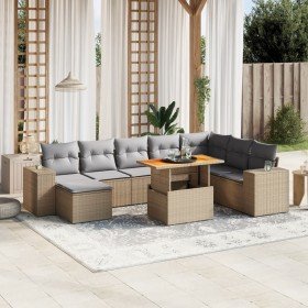 Set de sofás de jardín 9 pzas con cojines ratán sintético beige en Conjuntos de jardín | Comprar online en Foru.es