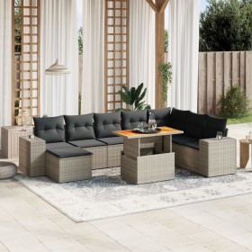 Set de muebles de jardín 9 pzas y cojines ratán sintético gris en Conjuntos de jardín | Comprar online en Foru.es
