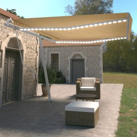 Toldo automático LED sensor de viento amarillo blanco 450x350cm de vidaXL, Toldos - Ref: Foro24-3069653, Precio: 824,07 €, De...