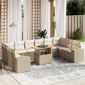 Set de sofás de jardín 11pzas con cojines ratán sintético beige en Conjuntos de jardín | Comprar online en Foru.es