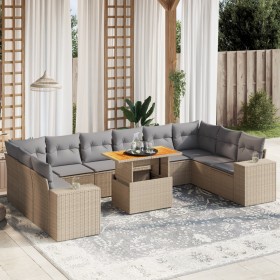 Set de sofás de jardín 11pzas con cojines ratán sintético beige en Conjuntos de jardín | Comprar online en Foru.es